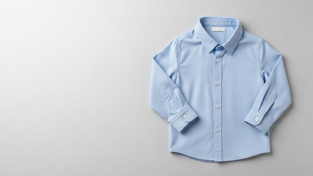 Blue Button Down Shirt Laid Flat on Gray Background photo