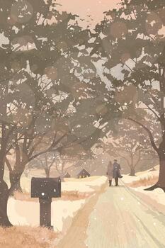 Couple walking on snowy pathway vector