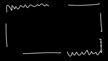 vit fyrkant ram i handskriven krita stil på en svart bakgrund, sluta rörelse animering av snabb grov vågig gräns med tekniskt fel effekt video