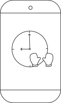 A mobile phone display shows a clock with two gloves near its bottom vector