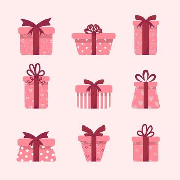Colorful pink gift boxes with ribbons vector