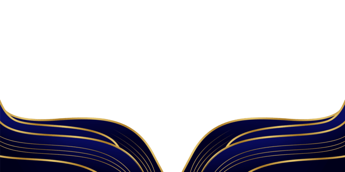 Vertical flowing blue and gold abstract ornament with smooth motion. png