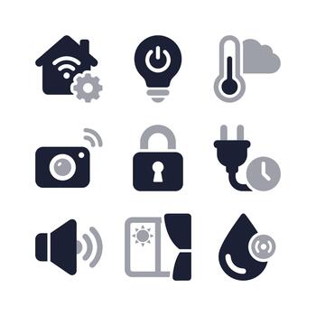 Minimalist Style Smart Home Automation and Control Glyph Icon Set vector