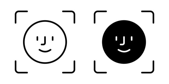 cara carné de identidad seguridad icono colocar. un simple, minimalista icono representando cara reconocimiento, biométrico escanear, y autenticación. ilustración en blanco antecedentes. vector