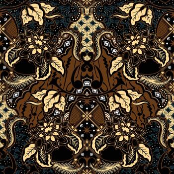 clásico batik con un Boda motivo con un negro antecedentes espejo modelo vector