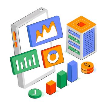 Data visualization graphics on smartphone vector