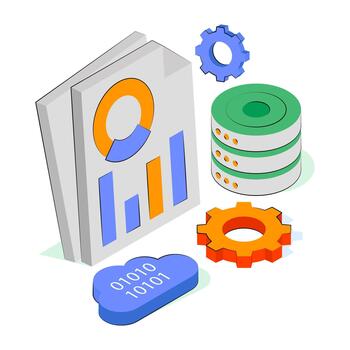 Data visualization tools and database icons vector