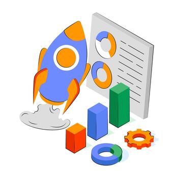 teórico isométrica diseño ilustración de negocio lanzamiento vector