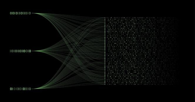 Big date visualization. Large streams and data collection. Binary code sorting, visualization of complex algorithms. illustration vector