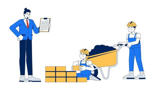 Construction workers with tools and materials vector