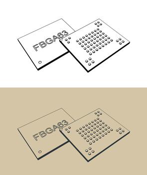 Fine ball grid array memory microchip illustrations vector