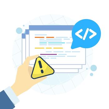 calidad controlar problema ilustración demostración advertencia firmar y software código errores adecuado para software pruebas, error detección, ha fallado código revisar, y plano diseño. vector