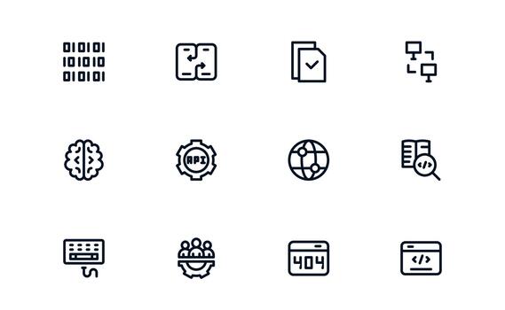 codificación y programación moderno línea icono manojo. profesional mínimo íconos enfocado en software programación código y desarrollo. vector