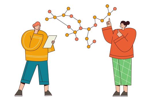 científicos analizando micro elementos estructura ilustración vector