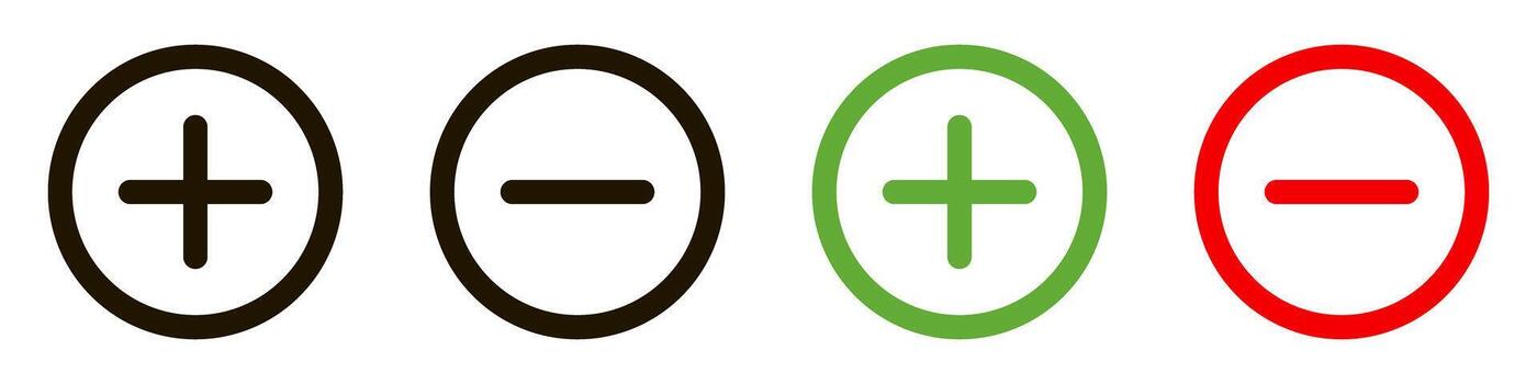 Plus and minus signs in circles indicating increase or decrease on a clean surface vector