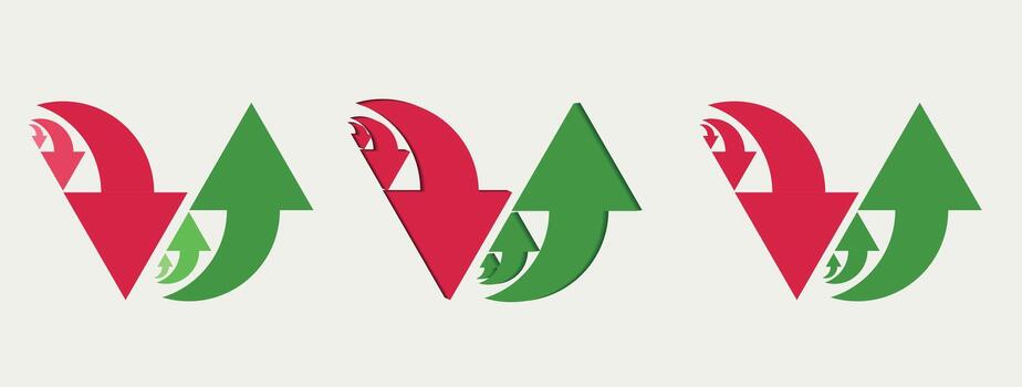 arriba y abajo flecha icono conjunto representando dirección, navegación, aumentar, y disminuir. adecuado para usuario interfaz diseño, infografía, datos visualización, y aplicación vector