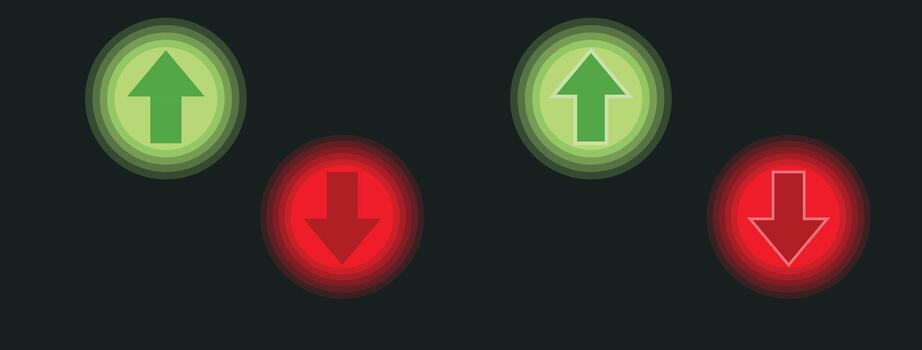 Up and down arrow icon set representing direction, navigation, increase, and decrease. Suitable for user interface design, infographics, data visualization, and app navigation vector