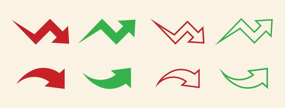 Up and down arrow icon set representing direction, navigation, increase, and decrease. Suitable for user interface design, infographics, data visualization, and app navigation. vector