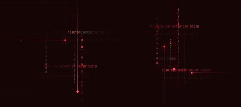 Futuristic Digital Hacking Interface Background with Glowing black red circuit and Tech Elements Binary Code background vector