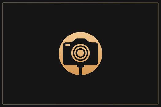 estudio capturar cámara oro logo vector