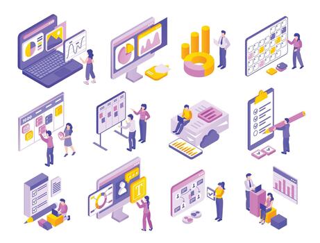 proyecto administración isométrica moderno gráficos para negocio original elemento colección vector