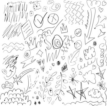 mano dibujado aleatorio Escribiendo garabatear elementos vector