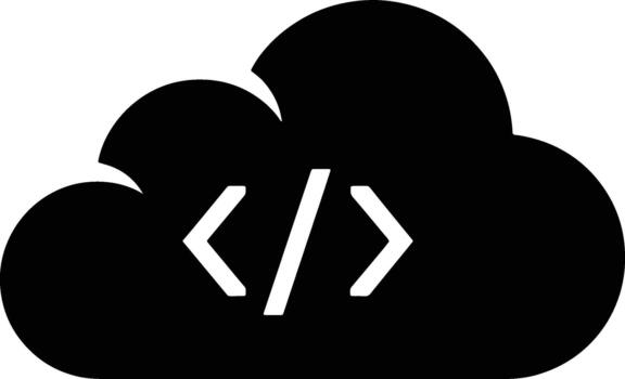 Black cloud icon with white code brackets symbol inside on white background coding programming vector