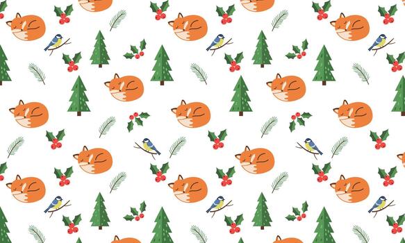 Winter fox Pattern vector