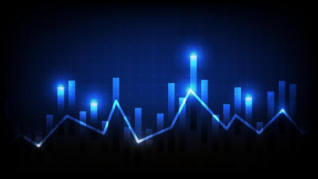 resumen azul bar y línea gráfico visualizante negocio crecimiento, financiero analítica, mercado tendencias y datos actuación vector