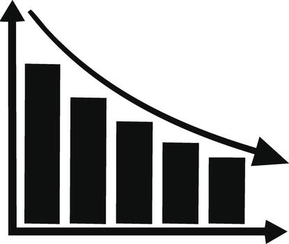 descendente bar gráfico ilustración representando disminuir, recesión, recesión con flecha vector