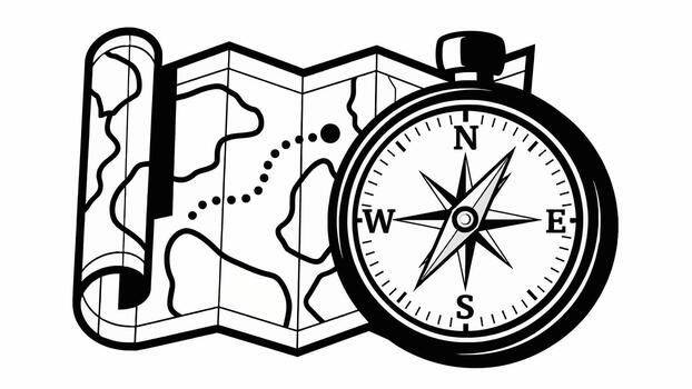 brújula y mapa vector