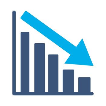 Sales decrease icon blue flat design falling graph arrow symbol business loss reduction negative statistics graphic element sign vector