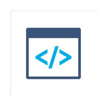 Coding script icon blue flat design brackets symbol programming development software web html graphic element sign vector