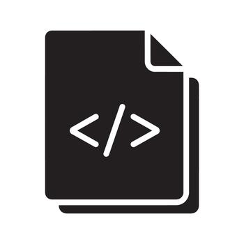 Code file icon for programming script software development and web page coding with language syntax for application and system engineering solid glyph icon vector