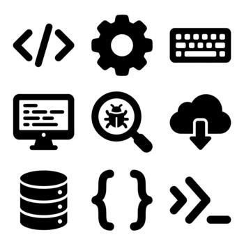 software desarrollo y codificación icono conjunto en blanco antecedentes vector