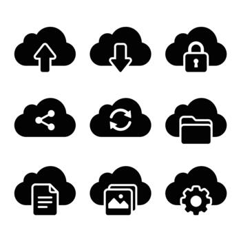 Cloud computing solid glyph icon set for web and mobile vector