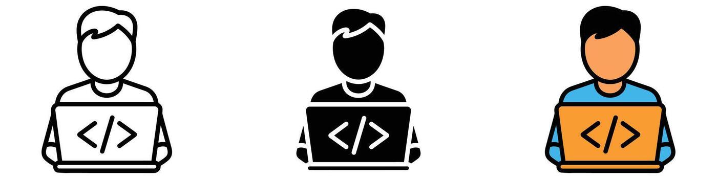 programador desarrollador icono conjunto para codificación software desarrollo y eso vector