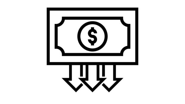 finansiell minska ikon representerar ekonomisk nedgången och kontanter strömma minskning video