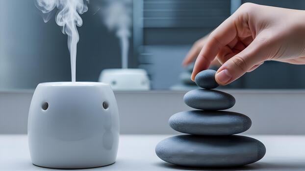 zen Roca apilar aromaterapia difusor escena. foto