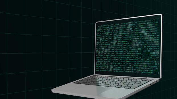 grande dati analisi e binario codice copione su il computer portatile. video