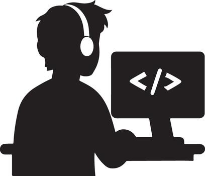 programador con auriculares codificación a computadora vector
