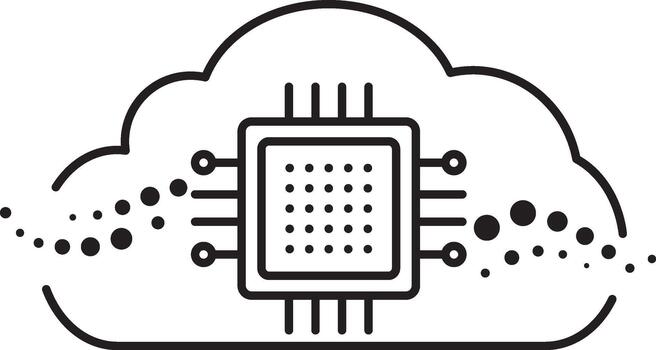 Cloud computing microchip icon representing data processing and digital infrastructure vector