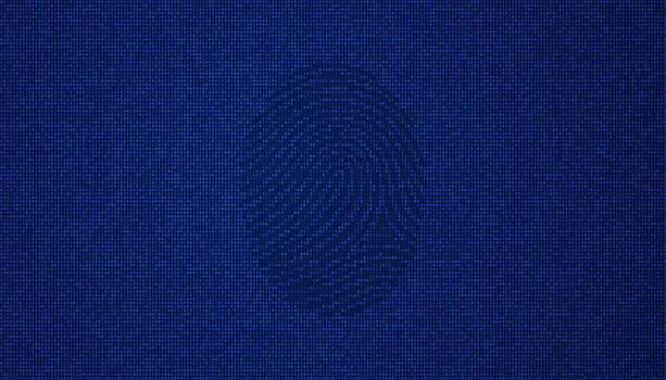 huella dactilar modelo creado con binario código en azul antecedentes vector