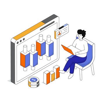 Person analyzing data on a computer vector