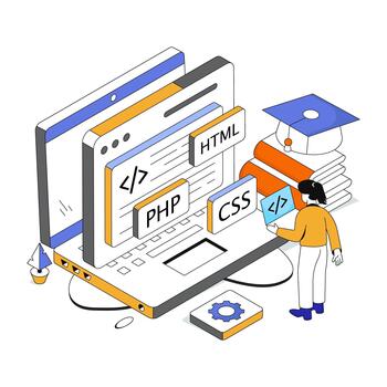 Person learning coding on a laptop vector