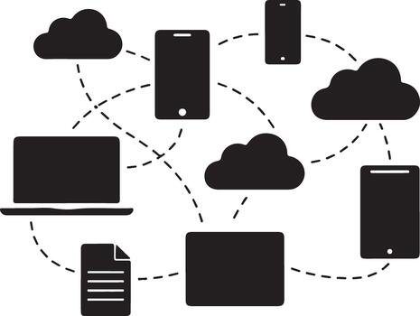 Cloud data synchronization and multi device network icon vector