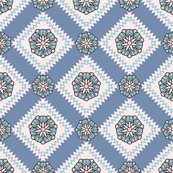 Basic Floral Pattern with Zigzag Diamond Background vector