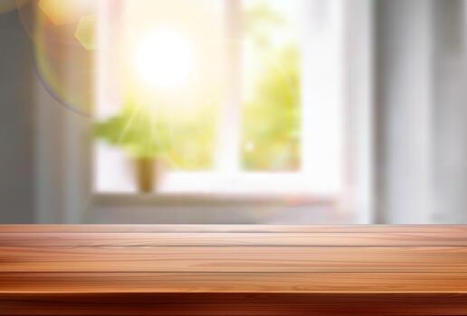 sunlit wooden table background vector