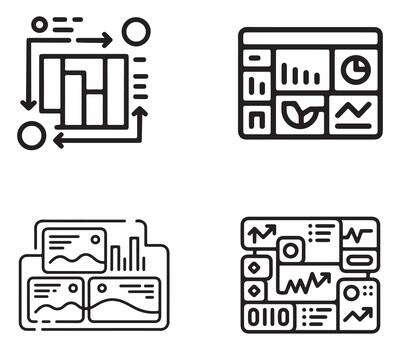 Efficient data processing workflow with a central bar chart visualization vector