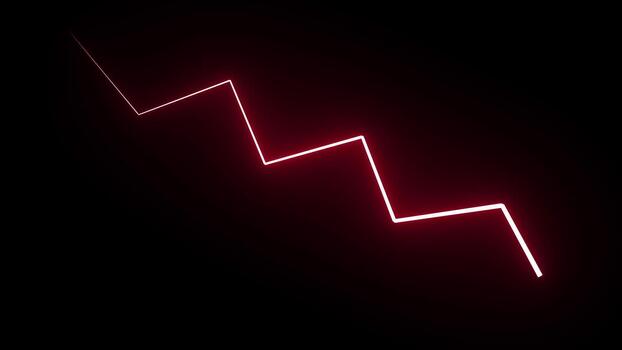 rojo brillante flecha abajo animación en negro fondo, disminución y pérdida concepto video